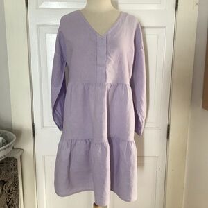 Bellambra Linen Blend Lilac Babydoll Tiered Dress M NWT